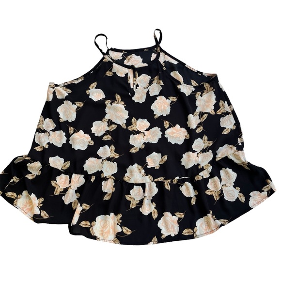 Torrid Black  Halter Tank 2x White Cream Roses Drop Peplum Waist - Picture 4 of 8